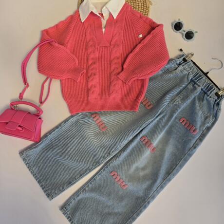 2pcs miu miu denim trouser set