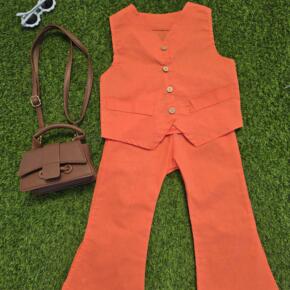 2pc linen trouser set orange