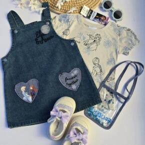 3pc elsa dungaree dress set