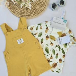 3pc yellow dungaree short set