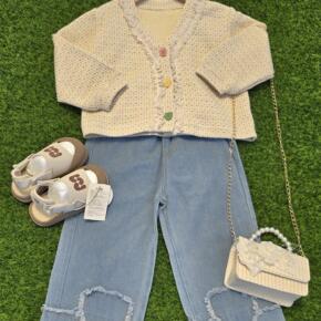 2pc denim set with woven sweater