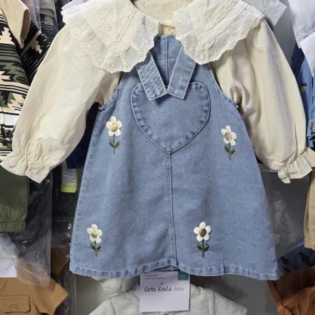 denim dungaree dress set