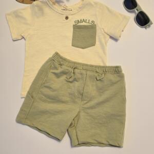 rabbit bear green short set