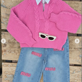 2pc Quality denim trouser/knitted sweater set